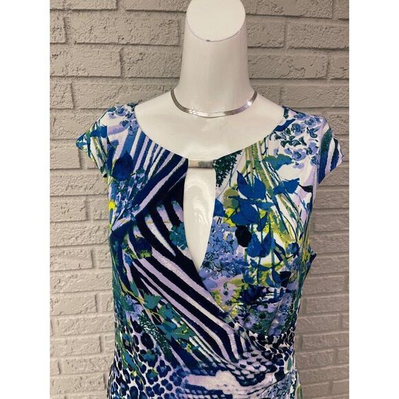 Connected Apparel Women Sleeveless Multicolored Faux Wrap Sheath Dress Size 10 - Picture 2 of 10